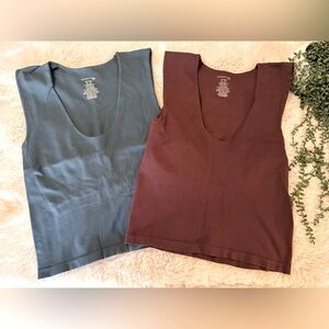 TWO Intimately Free People Layering Crop Tanks Teal & Purple M/L